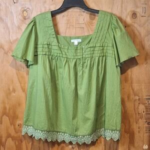 NWT John Paul Richard Shirt Women's XL Lime Green Bohemian BohoChic Lace Pintuck